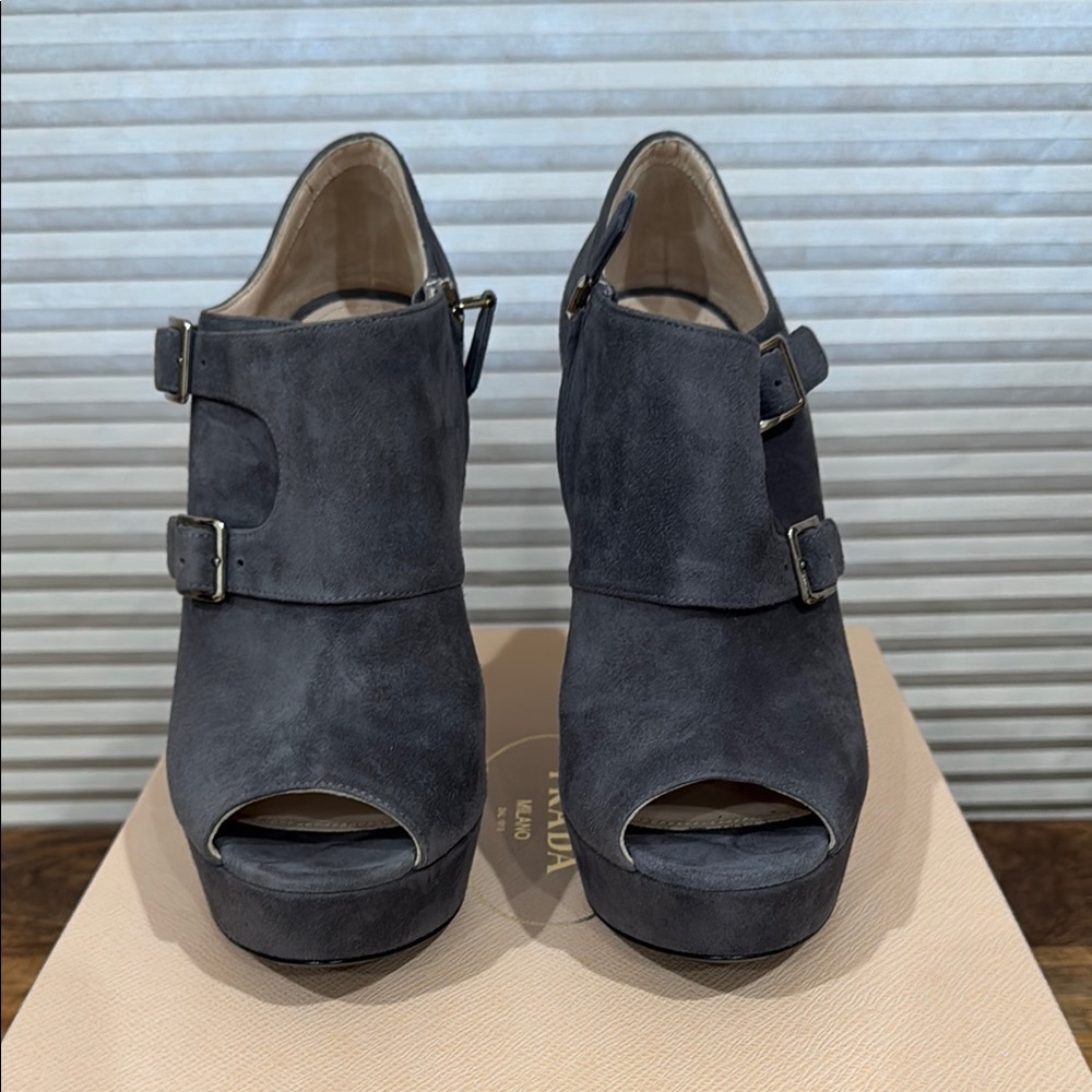 Prada Grey Monk Strap Bootie